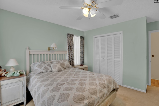 122 Partridge Hill Dr, West Columbia, SC 29172 - bedroom featuring a closet, light carpet, and ceiling fan