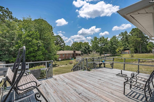 122 Partridge Hill Dr, West Columbia, SC 29172 - wooden terrace featuring a yard and view of wooded area