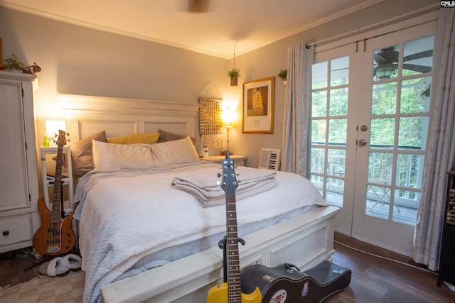 616 Mcrae Rd, Camden, SC 29020 - bedroom featuring access to outside, wood finished floors, and ornamental molding