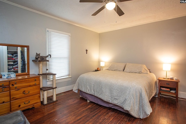 616 Mcrae Rd, Camden, SC 29020 - bedroom featuring hardwood / wood-style floors, ornamental molding, ceiling fan, and a textured ceiling