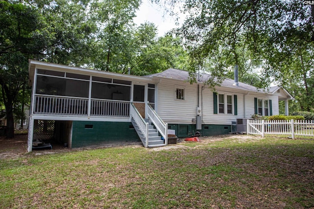 616 Mcrae Rd, Camden, SC 29020 - rear view of property with a sunroom, crawl space, and stairs