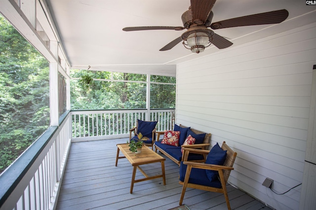 616 Mcrae Rd, Camden, SC 29020 - wooden deck with a ceiling fan and an outdoor living space
