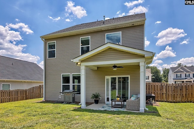 142 Summer Orchard Dr, Lexington, SC 29072 - back of property with ceiling fan, a fenced backyard, and a patio
