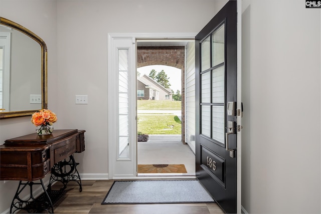 186 Backspin Dr, Elgin, SC 29045 - foyer with baseboards and wood finished floors