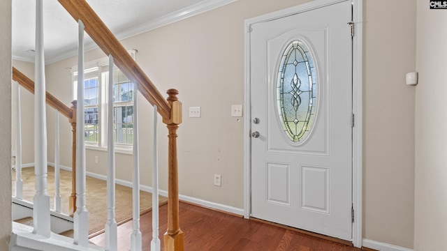 339 Cornflower Dr, Columbia, SC 29229 - foyer entrance featuring stairs, ornamental molding, and wood finished floors
