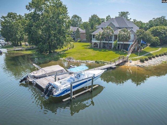 226 Forty Love Pt, Chapin, SC 29036 - dock area with a water view, a lawn, and stairway