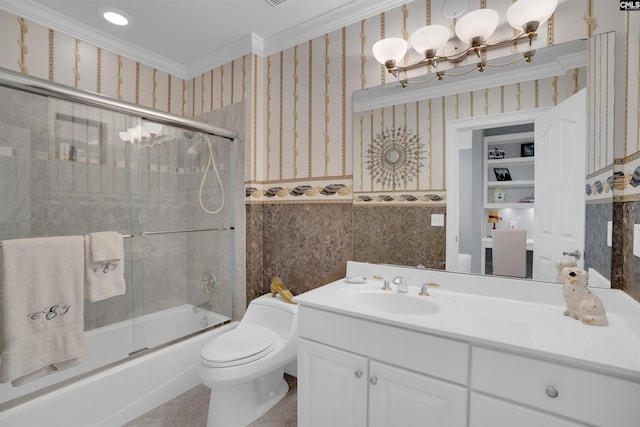 226 Forty Love Pt, Chapin, SC 29036 - full bath with crown molding, vanity, combined bath / shower with glass door, and tile walls