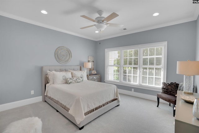 226 Forty Love Pt, Chapin, SC 29036 - carpeted bedroom with recessed lighting, ornamental molding, and ceiling fan