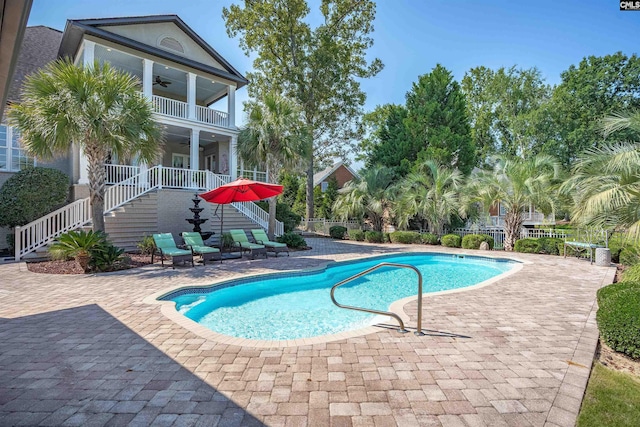 226 Forty Love Pt, Chapin, SC 29036 - swimming pool with ceiling fan, stairway, and a patio