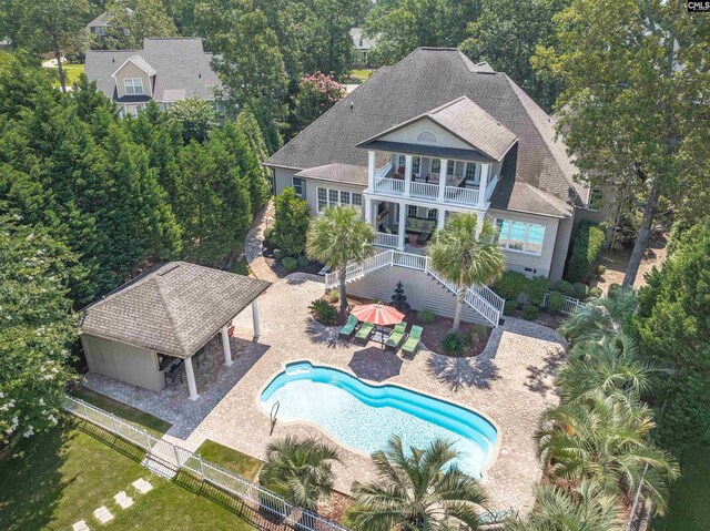 226 Forty Love Pt, Chapin, SC 29036 - view of pool featuring a fenced backyard, a patio area, stairs, and a gazebo