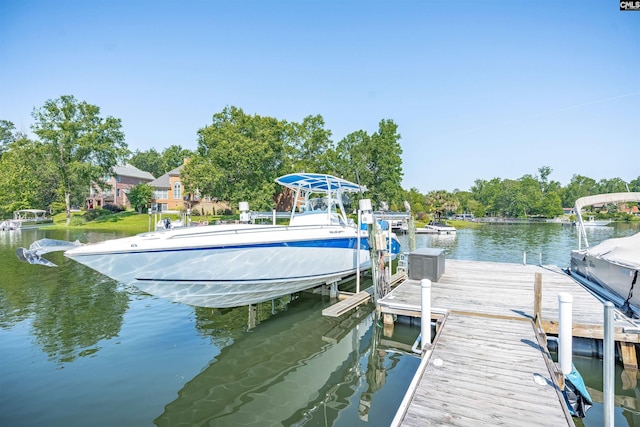 226 Forty Love Pt, Chapin, SC 29036 - dock featuring a water view, boat lift, and view of wooded area