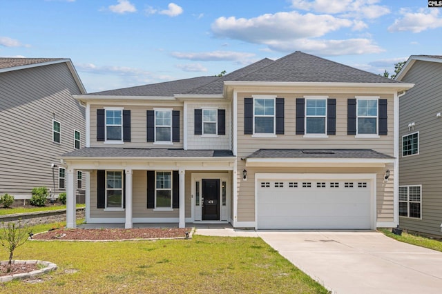 478 Harbour Pointe Dr, Columbia, SC 29229 - view of front of house with covered porch, concrete driveway, an attached garage, a front yard, and a shingled roof