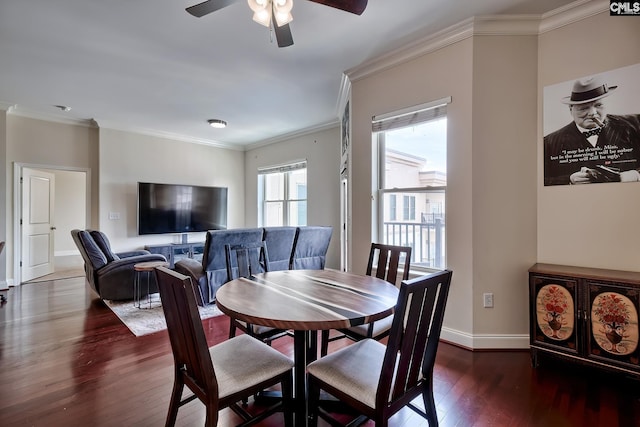 601 Main St Unit 518, Columbia, SC 29201 - dining room featuring hardwood / wood-style flooring, a ceiling fan, and crown molding