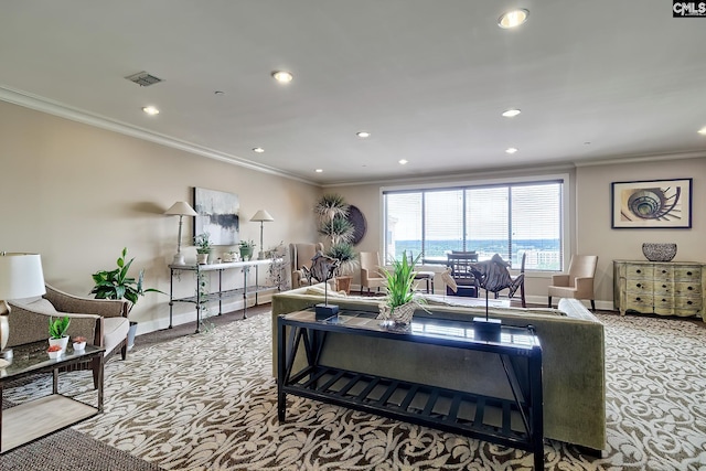 601 Main St Unit 518, Columbia, SC 29201 - living area featuring carpet, crown molding, and recessed lighting