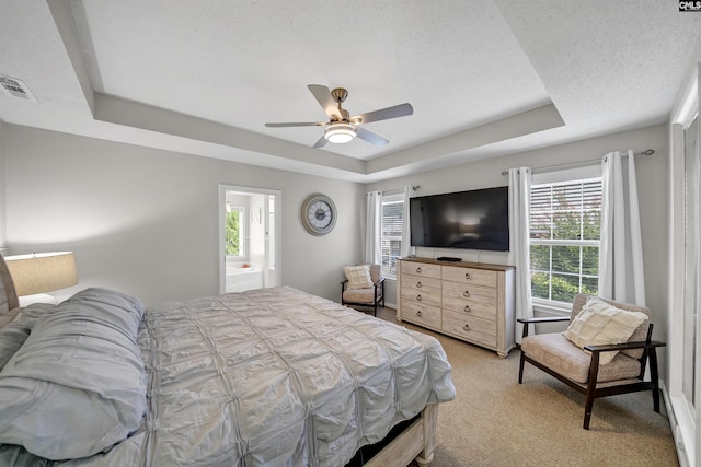 614 Beech Branch Dr, Irmo, SC 29063 - bedroom with a tray ceiling, light colored carpet, and ceiling fan