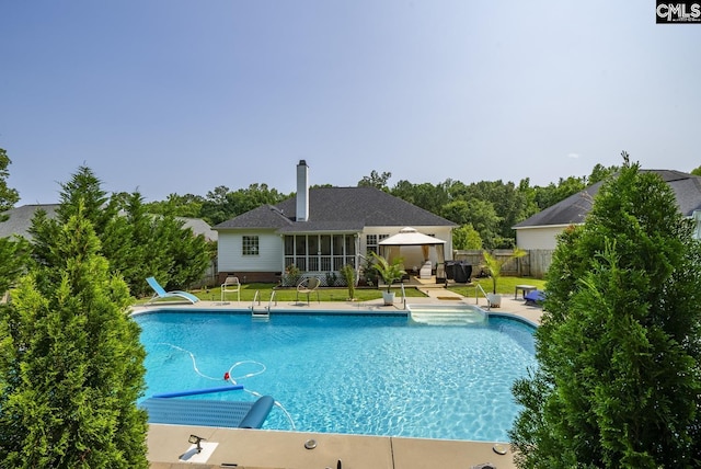 614 Beech Branch Dr, Irmo, SC 29063 - view of swimming pool featuring a patio, a gazebo, and a sunroom