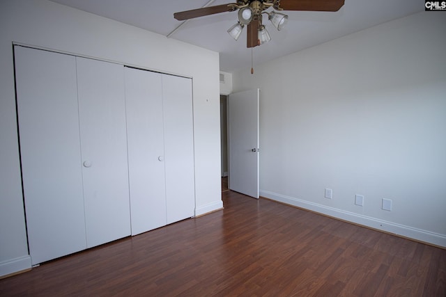 619 King St Unit 801, Columbia, SC 29205 - unfurnished bedroom featuring wood finished floors, a closet, and ceiling fan