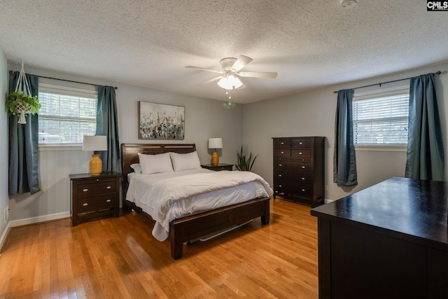 9628 Highgate Rd, Columbia, SC 29223 - bedroom with light wood finished floors, multiple windows, a textured ceiling, and ceiling fan