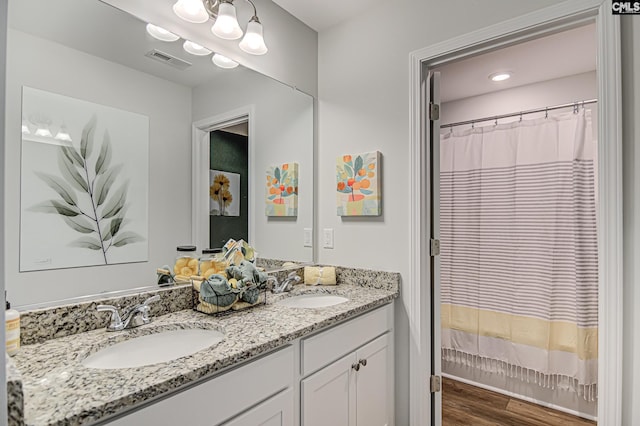 2095 County Line Trl, Elgin, SC 29045 - full bathroom featuring double vanity and wood finished floors