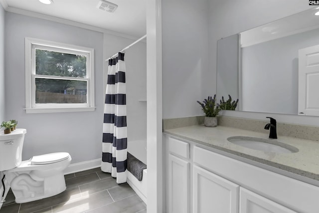 3619 Hanson Ave, Columbia, SC 29204 - bathroom featuring vanity, shower / bath combo, crown molding, tile patterned flooring, and recessed lighting