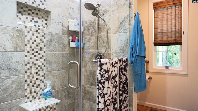 2367 Mount Pilgrim Church Rd, Prosperity, SC 29127 - full bath with a shower stall and wood finished floors