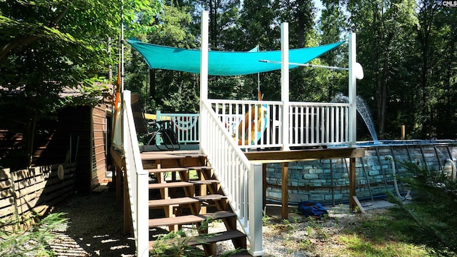 2367 Mount Pilgrim Church Rd, Prosperity, SC 29127 - wooden terrace with stairway and view of scattered trees