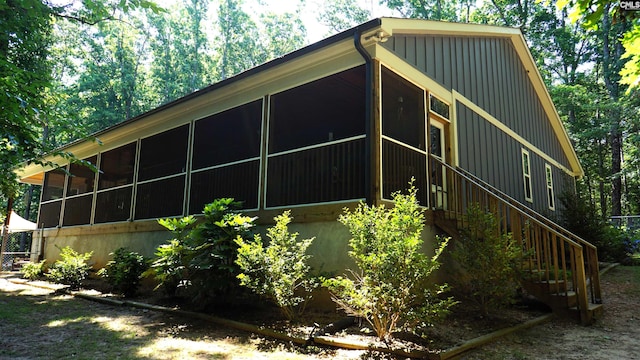 2367 Mount Pilgrim Church Rd, Prosperity, SC 29127 - view of side of home with a sunroom and stairs