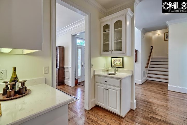 426 Turkey Point Cir, Columbia, SC 29223 - hall with crown molding, stairs, and light wood-style flooring