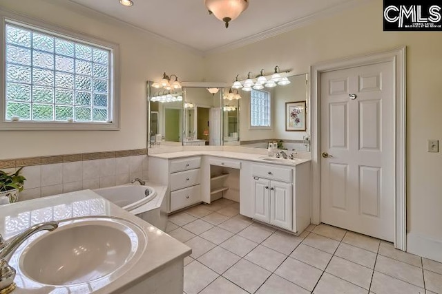 426 Turkey Point Cir, Columbia, SC 29223 - full bathroom with tile patterned flooring, vanity, healthy amount of natural light, a bath, and crown molding