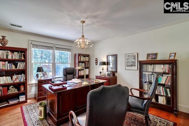 426 Turkey Point Cir, Columbia, SC 29223 - office with wood finished floors, a chandelier, and ornamental molding