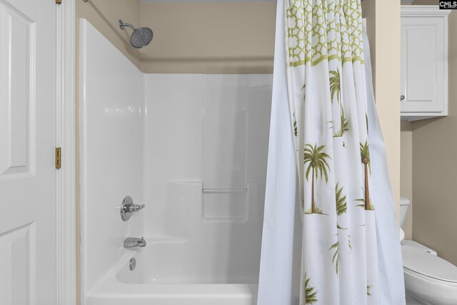 132 Alston Cir, Lexington, SC 29072 - bathroom featuring toilet and shower / bath combination with curtain