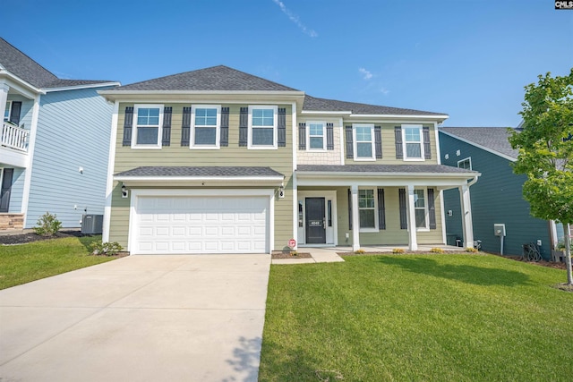 4040 Summerland Way, Elgin, SC 29045 - view of front of property featuring driveway, a garage, a front yard, a porch, and roof with shingles