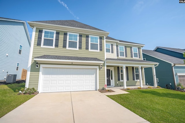 4040 Summerland Way, Elgin, SC 29045 - view of front of home featuring covered porch, driveway, an attached garage, a front yard, and a shingled roof