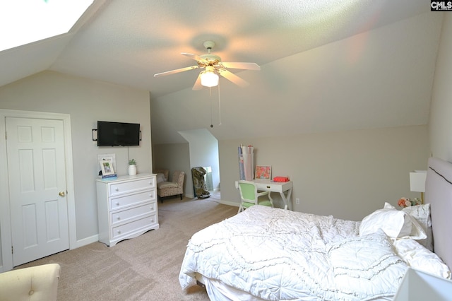 77 Olde Springs Rd, Columbia, SC 29223 - bedroom with vaulted ceiling, light carpet, and a ceiling fan