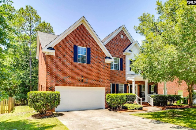 487 Marsh Pointe Dr, Columbia, SC 29229 - traditional-style home featuring brick siding, an attached garage, a porch, and driveway
