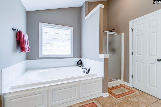 487 Marsh Pointe Dr, Columbia, SC 29229 - bathroom featuring a shower stall, a jetted tub, and tile patterned flooring