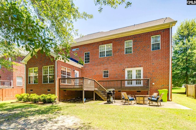 487 Marsh Pointe Dr, Columbia, SC 29229 - back of house featuring brick siding, a patio, a wooden deck, stairs, and crawl space