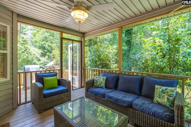 112 Pebble Place Ct, Lexington, SC 29072 - sunroom featuring an outdoor living space and ceiling fan