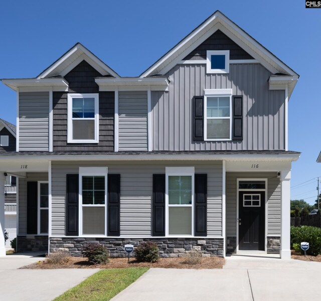 116 Silver Run Pl, West Columbia, SC 29169 - craftsman inspired home with covered porch, board and batten siding, and stone siding