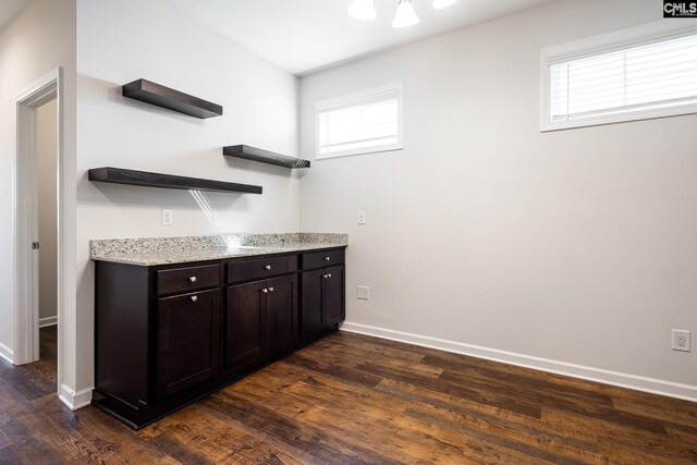 116 Silver Run Pl, West Columbia, SC 29169 - kitchen featuring dark wood-style flooring, healthy amount of natural light, open shelves, and dark brown cabinets