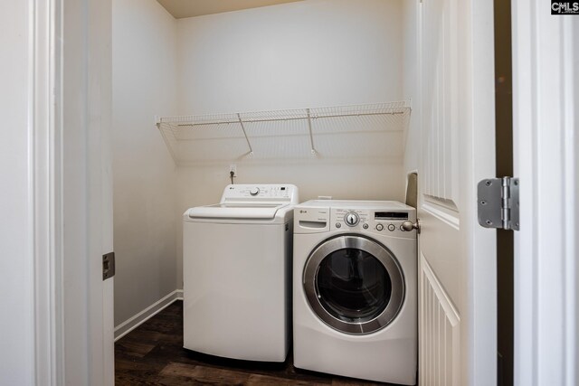 116 Silver Run Pl, West Columbia, SC 29169 - laundry area with washing machine and clothes dryer and dark wood-style floors