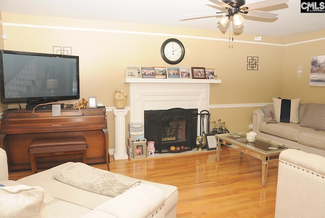 5 Eastpine Ct, Columbia, SC 29212 - living area featuring a ceiling fan, wood finished floors, and a fireplace