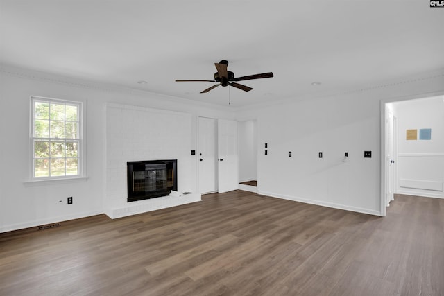 455 Harleston Rd, Irmo, SC 29063 - unfurnished living room with ceiling fan, wood finished floors, crown molding, and a fireplace