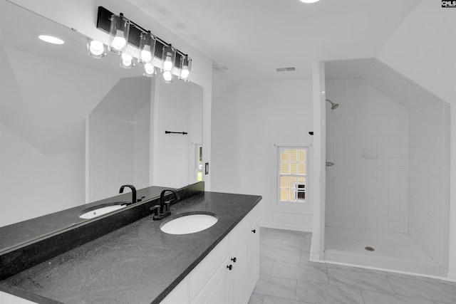 455 Harleston Rd, Irmo, SC 29063 - bathroom featuring vanity, tiled shower, and marble finish flooring