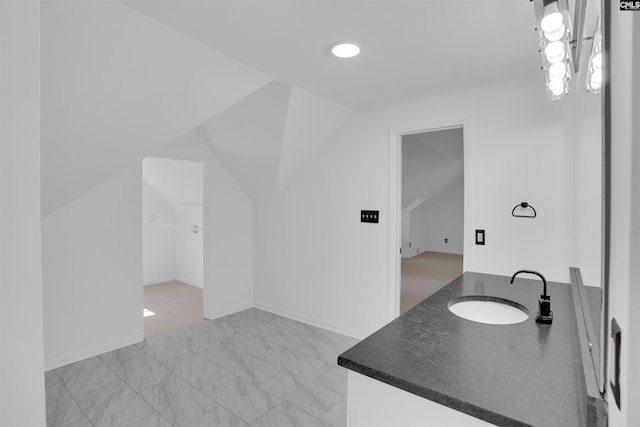 455 Harleston Rd, Irmo, SC 29063 - bathroom with lofted ceiling, vanity, and marble finish floors