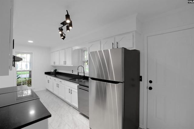 455 Harleston Rd, Irmo, SC 29063 - kitchen with appliances with stainless steel finishes, dark countertops, white cabinets, light marble finish floors, and recessed lighting