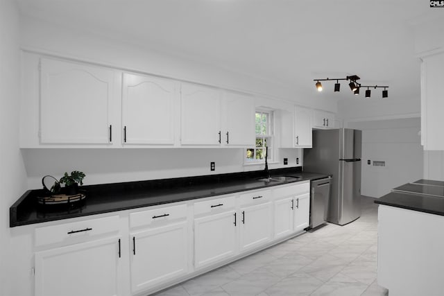 455 Harleston Rd, Irmo, SC 29063 - kitchen with stainless steel appliances, white cabinetry, and dark countertops