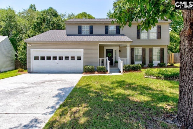 125 Durham Creek Ct, Columbia, SC 29229 - view of front facade with a porch, concrete driveway, a garage, and roof with shingles