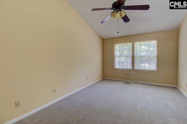 125 Durham Creek Ct, Columbia, SC 29229 - unfurnished room featuring light colored carpet, a textured ceiling, ceiling fan, and vaulted ceiling