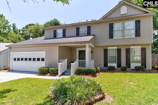 125 Durham Creek Ct, Columbia, SC 29229 - view of front facade featuring an attached garage, concrete driveway, covered porch, and a front yard